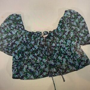 Floral Women's Top - Green and Blue